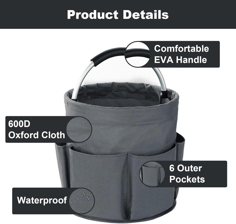 Bototack Cleaning Caddy with Handle, Cleaning Products Organiser, 17L Foldable Storage Basket, Cleaning Caddy Organiser, Portable Multi Cleaning Bucket Bag for Home, Garden (Dark Grey) - Image 5